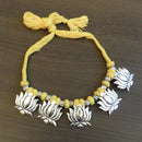 Jeweljunk Silver Plated Thread Lotus Design Tribal Necklace - 1111501G