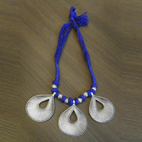 Jeweljunk Silver Plated Blue Thread Tribal Necklace - 1111504F