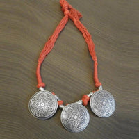 Jeweljunk Silver Plated Orange Thread Tribal Necklace - 1111505I