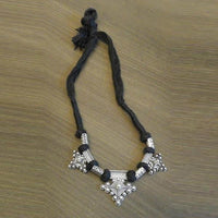 Jeweljunk Black Thread Silver Plated Tribal Necklace - 1111507B