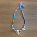 Jeweljunk Blue Thread Silver Plated Tribal Necklace - 1111507F