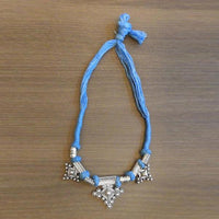 Jeweljunk Blue Thread Silver Plated Tribal Necklace - 1111507F