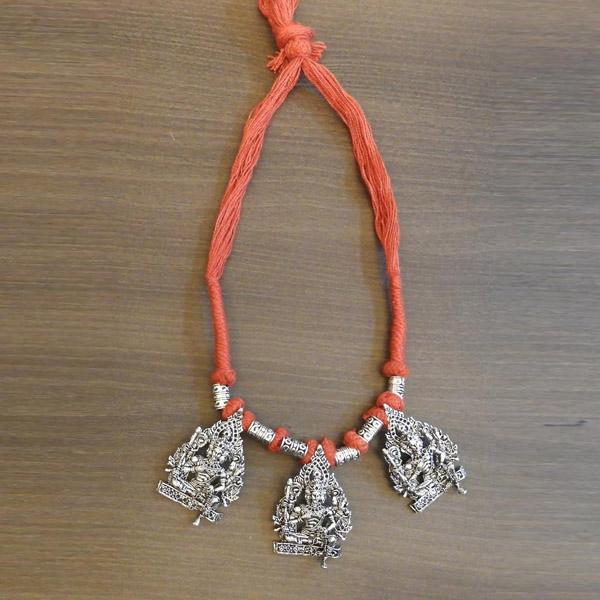 Jeweljunk Silver Plated Orange Thread Temple Necklace - 1111508G