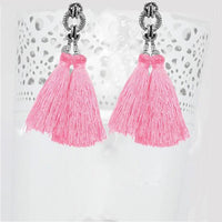 Jeweljunk Rhodium Plated Pink Thread Earrings - 1310930E