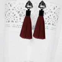 Jeweljunk Oxidised Plated Glass Stone Maroon Thread Tassel Earrings - 1310931A