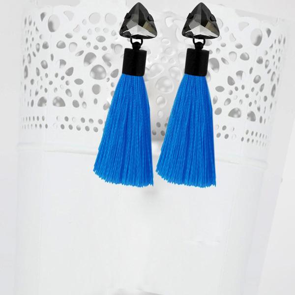 Tip Top Fashions Oxidised Plated Glass Stone Blue Thread Earrings - 1310931C