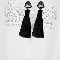 Jeweljunk Oxidised Plated Glass Stone Thread Tassel Earrings - 1310931F