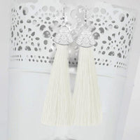 Jeweljunk Silver Plated White Thread Tassel Earrings - 1310936G