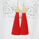 Jeweljunk Gold Plated Red Thread Tassel Earrings - 1310937D
