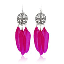 Jeweljunk Rhodium Plated Pink Feather Earrings - 1310938E