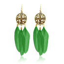 Jeweljunk Gold Plated Green Feather Earrings - 1310939D