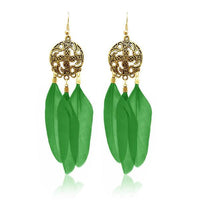 Jeweljunk Gold Plated Green Feather Earrings - 1310939D