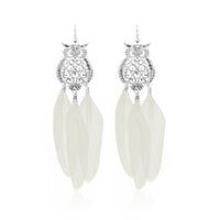 Jeweljunk Rhodium Plated White Owl Feather Earrings - 1310941F