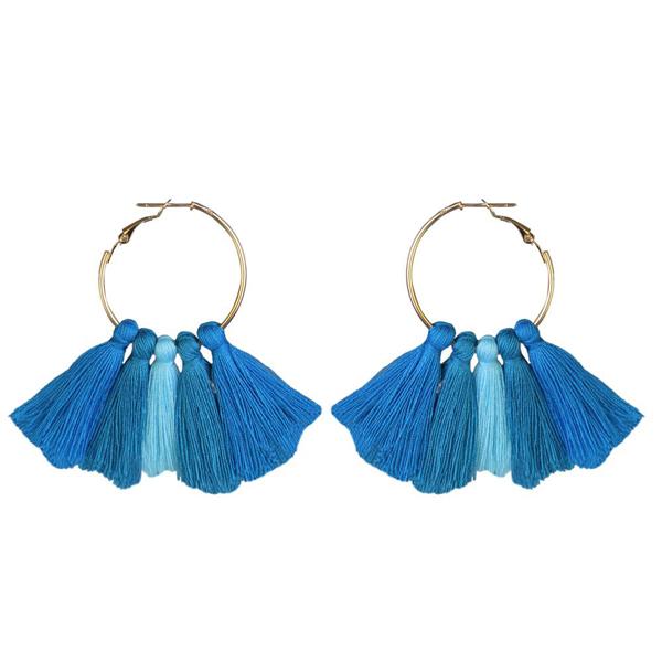 Jeweljunk Gold Plated Blue Thread Earrings - 1310922B