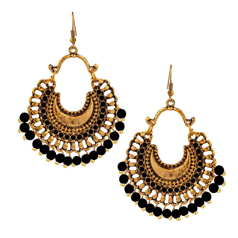 Tip Top Fashions Gold Plated Black Beads Afghani Dangler Earrings - 1311001L