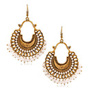 Jeweljunk Gold Plated White Beads Afghani Dangler Earrings - 1311001P