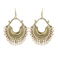 Jeweljunk Gold Plated White Beads Afghani Dangler Earrings - 1311001T