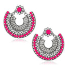 Jeweljunk Silver Plated Pink Beads Chandbali Earrings - 1311024C
