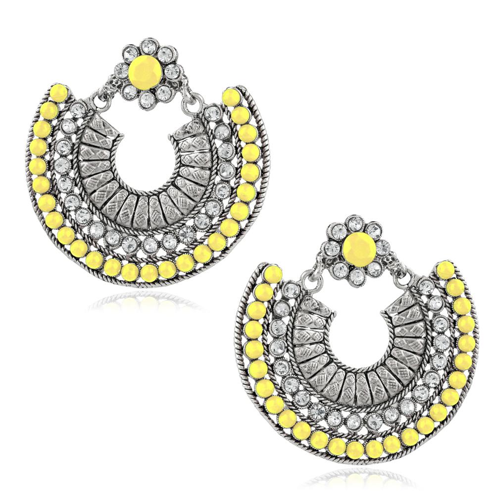 Jeweljunk Silver Plated Yellow Beads Chandbali Earrings - 1311024D