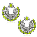 Jeweljunk Silver Plated Green Beads Chandbali Earrings - 1311024H