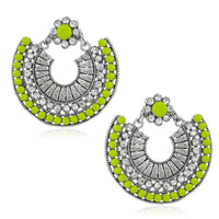 Jeweljunk Silver Plated Green Beads Chandbali Earrings - 1311024H