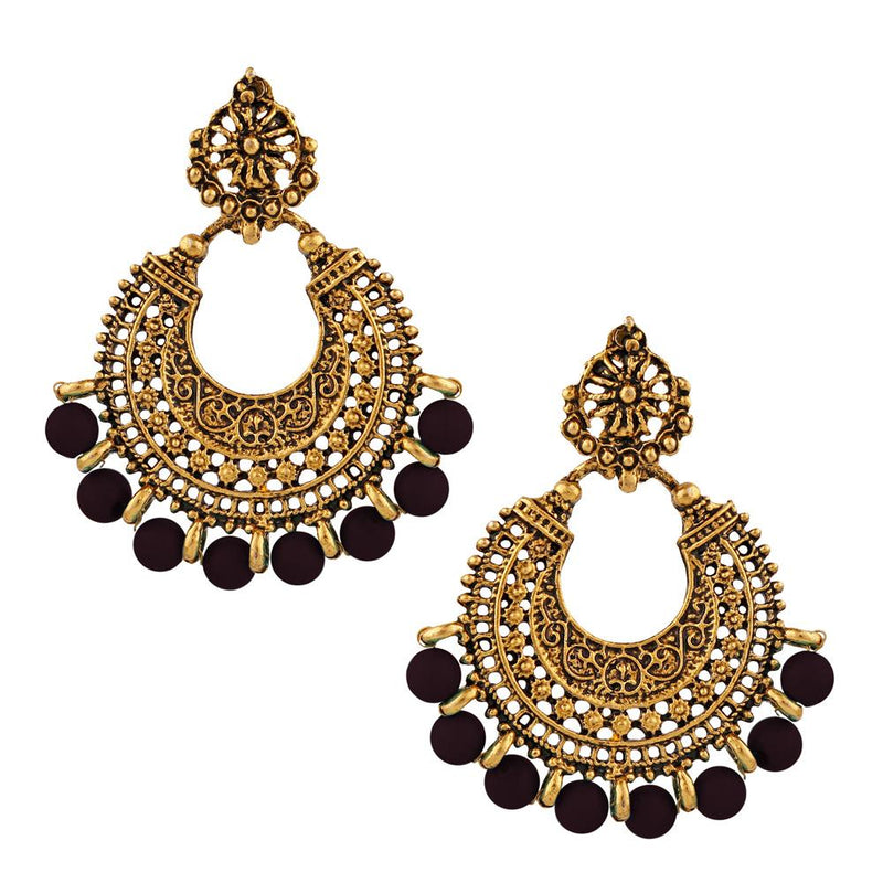 Tip Top Fashions Gold Plated Brown Beads Dangler Earrings - 1311026F