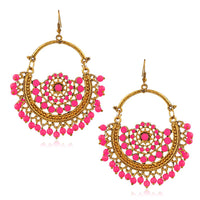 Jeweljunk Gold Plated Pink Beads Afghani Earrings - 1311027C