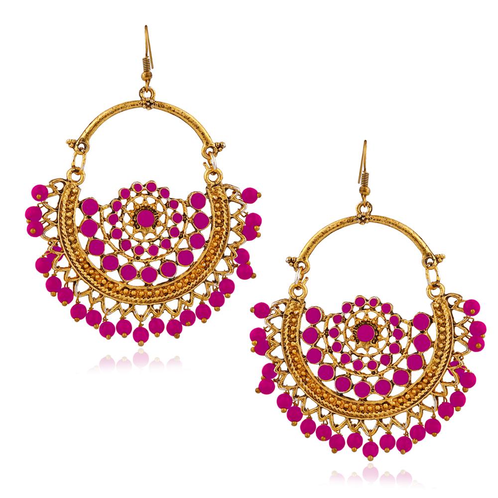 Jeweljunk Gold Plated Purple Beads Afghani Earrings - 1311027E