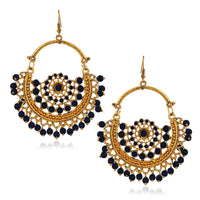 Jeweljunk Gold Plated Blue Beads Afghani Earrings - 1311027G