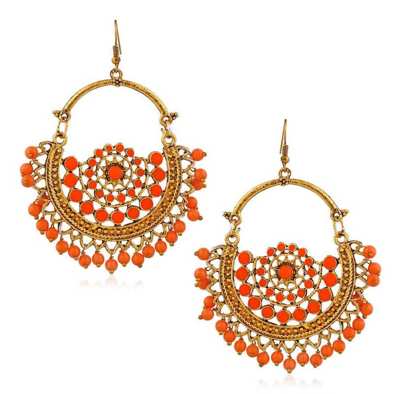 Jeweljunk Gold Plated Orange Beads Afghani Earrings - 1311027H