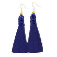 Jeweljunk Blue Thread Gold Plated Tassel Earrings - 1310943F