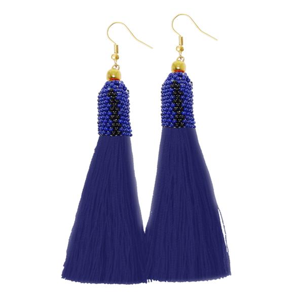 Jeweljunk Blue Thread Gold Plated Tassel Earrings - 1310943F