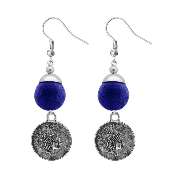 Jeweljunk Blue Thread Silver Plated Dangler Earrings - 1310944B
