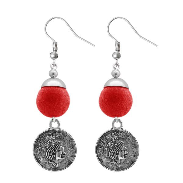 Jeweljunk Red Thread Silver Plated Dangler Earrings - 1310944C