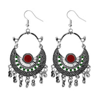 Jeweljunk Maroon & Green Meenakari Afghani Earrings - 1311032O