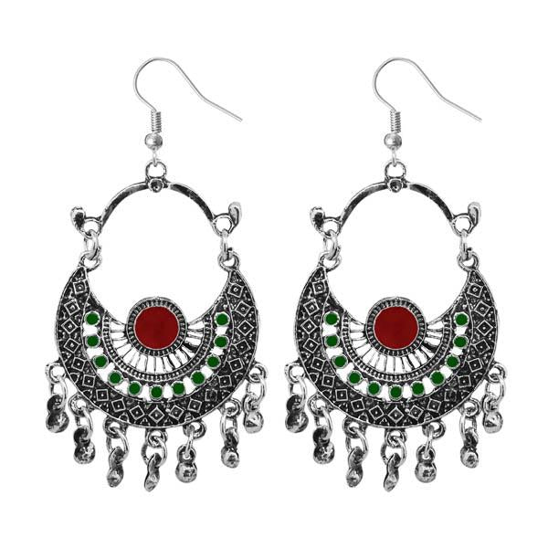 Jeweljunk Maroon & Green Meenakari Afghani Earrings - 1311032O