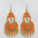 Jeweljunk Gold Plated Orange Meenakari Afghani Earrings - 1311070N