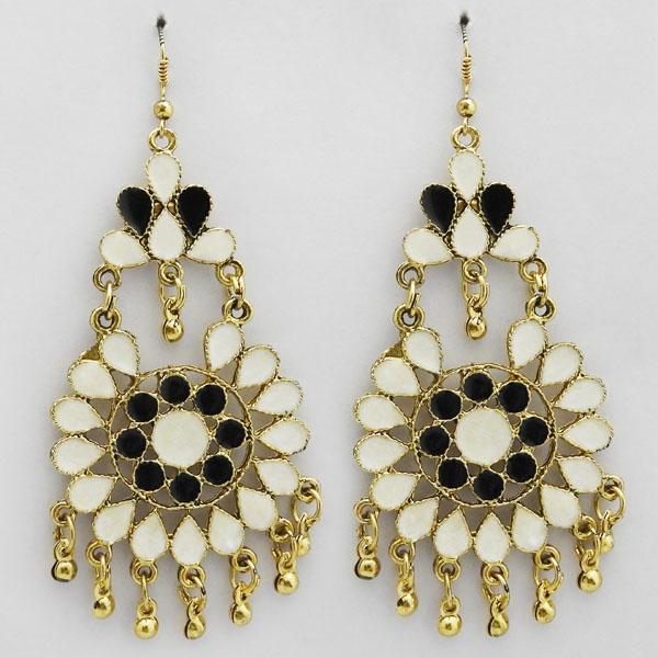 Jeweljunk White & Black Meenakari Afghani Earrings - 1311070O