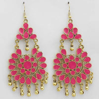 Jeweljunk Gold Plated Pink Meenakari Afghani Earrings - 1311070R
