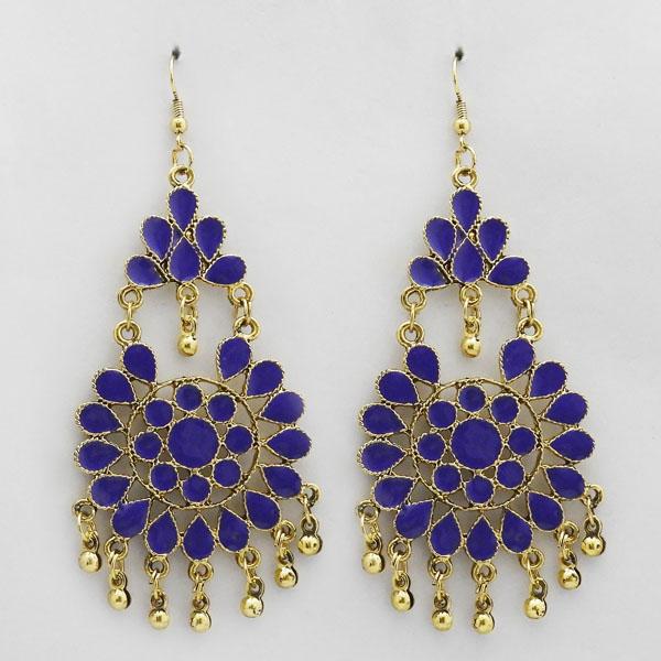 Jeweljunk Gold Plated Purple Meenakari Afghani Earrings - 1311070S