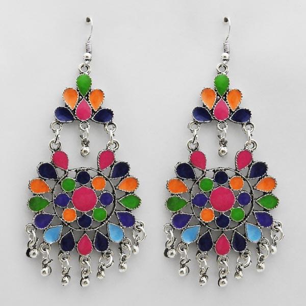 Jeweljunk Multi Meenakari Rhodium Plated Afghani Earrings - 1311070V