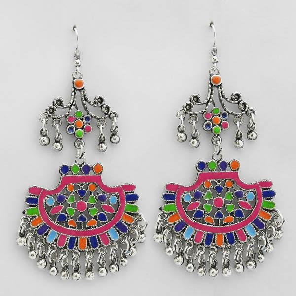 Jeweljunk Multi Meenakari Rhodium Plated Afghani Earrings - 1311074B
