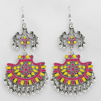 Jeweljunk Pink & Yellow Meenakari Afghani Earrings - 1311074E