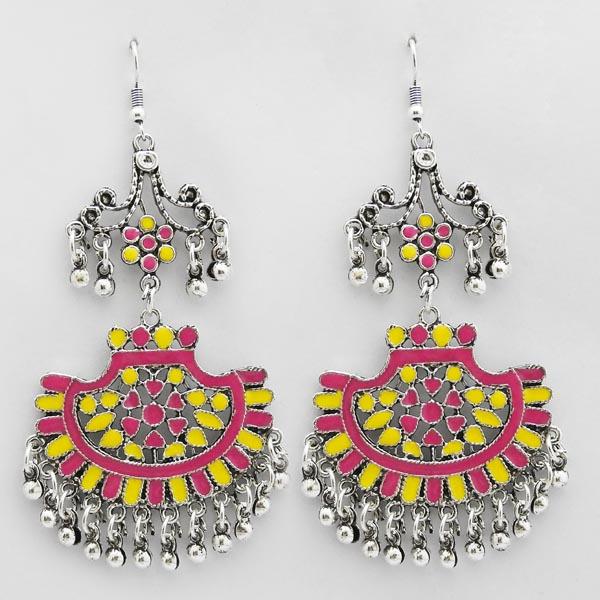 Jeweljunk Pink & Yellow Meenakari Afghani Earrings - 1311074E