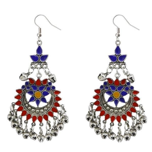Jeweljunk Blue & Maroon Meenakari Afghani Earrings - 1311077C