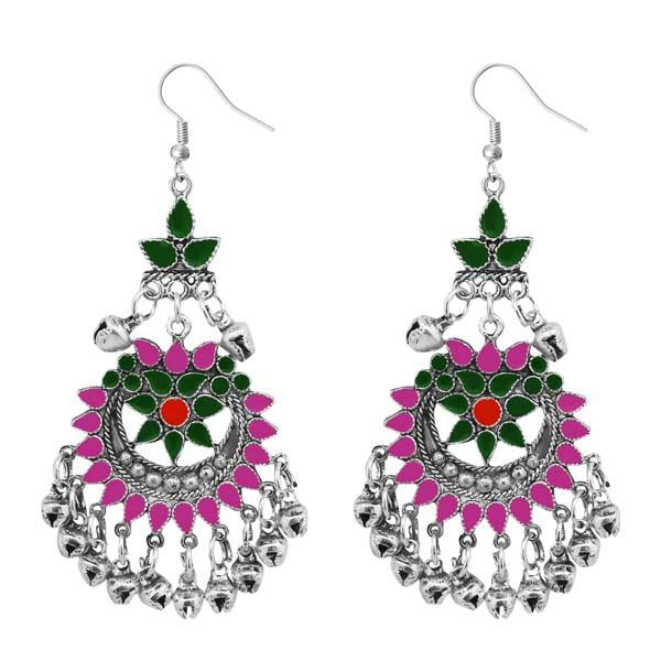 Tip Top Fashions Pink & Green Meenakari Afghani Earrings - 1311077D