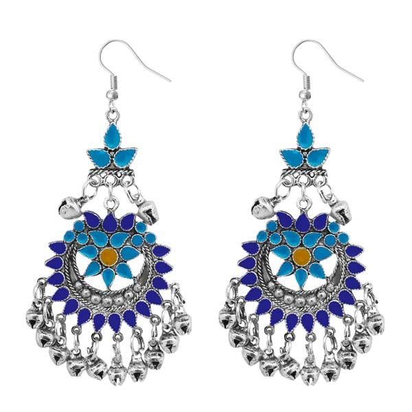 Jeweljunk Silver Plated Blue Meenakari Afghani Earrings - 1311077E
