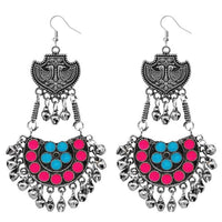 Jeweljunk Pink & Blue Meenakari Afghani Earrings - 1311078E