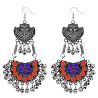 Jeweljunk Purple & Red Meenakari Afghani Earrings - 1311078F