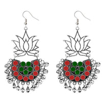 Jeweljunk Green & Red Meenakari Afghani Earrings - 1311079A